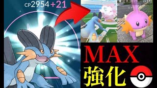 【ポケモンGO】最大強化！ハイドロカノンでハピナスら６体と白熱バトル！色違いミズゴロウ、みんなはどうだった？【コミュニティデイ】