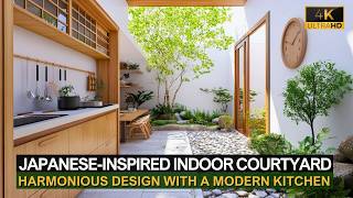 Harmonious Design: Japanese-Inspired Indoor Courtyard that Blends Nature with Modern Kitchen