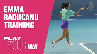 Emma Raducanu training at the National Tennis Centre