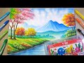 EASY OIL PASTEL DRAWING SCENARY LANDSCAPE - STEP BY STEP