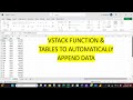 VSTACK function & tables to automatically append data in Excel