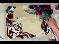 beautiful dutch pour w bordeaux red turquoise and brown abstract fluid art acrylic pour painting