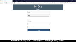 Live chat app | Part15 Data Validation | Javascript, AJAX, HTML, CSS, JSON, PHP, MYSQL Tutorial