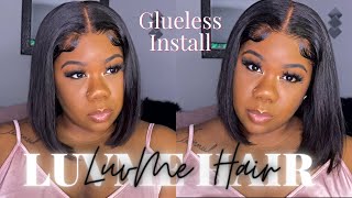 LUVME HAIR GLUELESS WIG INSTALL AND REVIEW | 4X4 LACE CLOSURE BOB WIG  #luvmehair #wigs #wiginstall