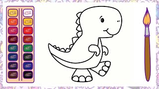 Как нарисовать ДИНОЗАВРИКА | Мультик - раскраска Динозавр | Учим цвета на Русском и Английском