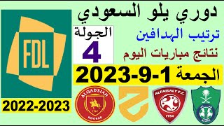 ترتيب دوري يلو الدرجة الأولى السعودي بعد مباريات الجولة 4 اليوم الجمعة 1-9-2023