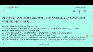 Class -5th. Computer. Chapter - 9 - ALGORITHM AND FLOWCHART.