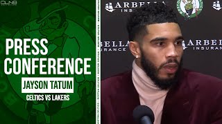Jayson Tatum on Celtics TOTAL TEAM EFFORT in Win Over Lakers | Celtics Postgame Interview