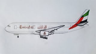 Emirates plane drawing simple| Boeing 777 drawing| How to draw emirates plane step by step easy