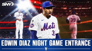 Mets closer Edwin Diaz enters the game with trumpets and Narco at night and unde