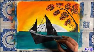 Saiboat Sinset Seascape Acrylic Painting | Simple Acrylic Sunset Painting Tutorial for beginners