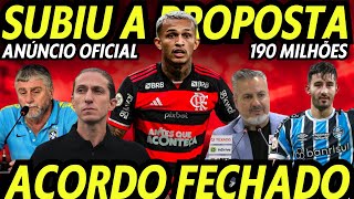 SUBIU A PROPOSTA! R$190 MILHÕES! O ACORDO FOI FECHADO! ANÚNCIO OFICIAL NO FLAMENGO! WESLEY DE SAÍDA!