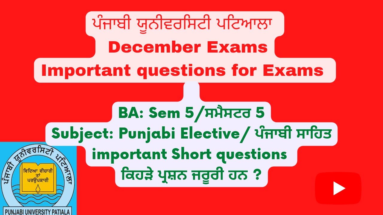 Pup Ba Sem 5 Punjabi Elective Important Questions For Exams Youtube