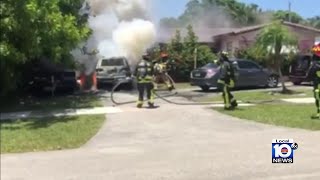 Van fire spreads to home in Hollywood
