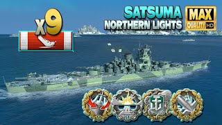 Battleship Satsuma: 9 ships destroyed on map Northern Lights - World of Warships