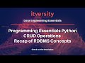 Programming Essentials Python - CRUD Operations - Recap of RDBMS Concepts