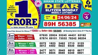 DEAR BLITZEN MONDAY WEEKLY LOTTERY TODAY RESULT 6 PM 24/06/24#latest lottery result