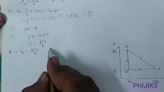 One mole of an ideal monatomic gas is taken round the cyclic process ABCA.Calculate work done by the