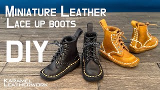 [ DIY ] Making Miniature Leather Lace Up boots [ Leathercraft ]