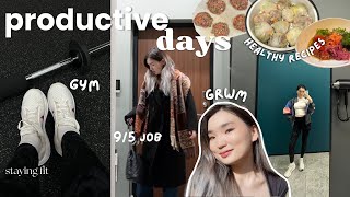 PRODUCTIVE VLOG | healthy recipes, what I eat in a day, workout, editing at cafe, GRWM + chitchat