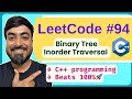 LeetCode 94: Binary Tree Inorder Traversal | C++ Solution + Step-by-Step Explanation (Beats 100%)