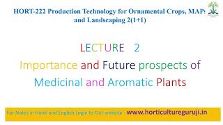 #HORT222 | Lecture 2 Importance and Future Prospects of Medicinal and Aromatic Plants