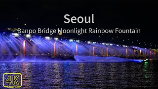 [4K]Beautiful Rainbow Fountain with jet ski of Banpo Bridge ㅣ Seoul, Korea