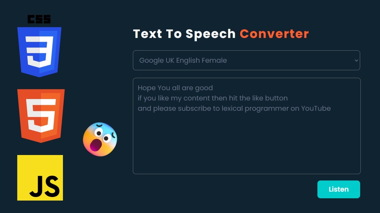 Text To Speech Converter Using Html Css And Javascript Youtube
