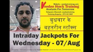 Intraday Jackpot's for 07 Aug 2019 | Free Intraday Tips | Intraday Trading Strategies For Beginners