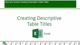 Creating Accessible Excel files: Chapter Three: Tables