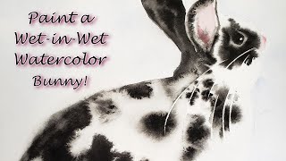 Wet on Wet fur like Yutaka Murakami - Black & White Bunny Watercolor Tutorial - Easy Fast 4 Easter!