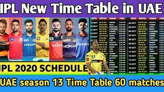 IPL 2020 time table | IPL scheduled in UAE | New Time Table  IPL | Indian premier League season 13