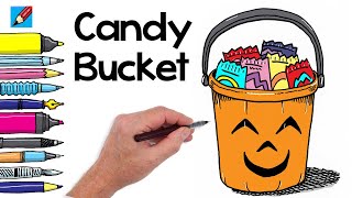 How to Draw a Halloween Candy Bucket Full of Candy Real Easy