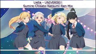 UNIVERSE!!  (Sumire-Chisato-Natsumi-Ren Mix) - Eng/Rom Color-Coded Lyrics - Liella