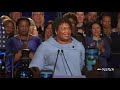 stacey abrams gives an enthusiastic speech stays in the race