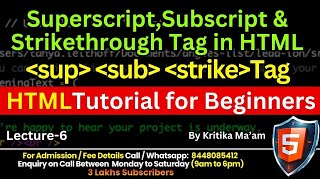#6 Superscript & Subscript Strikethrough Tag in HTML with Example | Learn HTML in Hindi | CTA