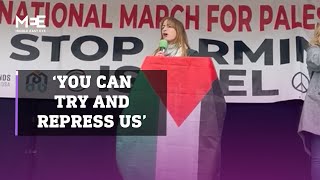 Irish MEP Clare Daly gives speech at a pro-Palestine protest in London