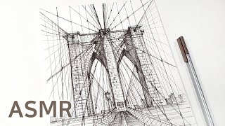Brooklyn Bridge (Vertical Video) - pen drawing sounds ASMR - sketch step by step