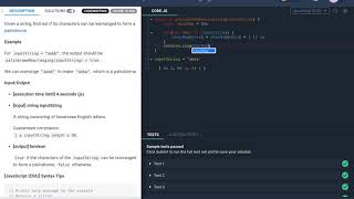 palindromeRearranging ~ CodeFights Javascript Solution