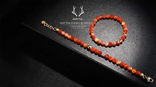 AWNL Women's Beaded Stacked Twin Bracelet with Meteorite and Orange Onyx