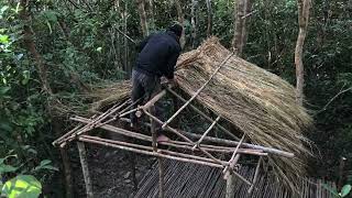 10 Days Solo Survival & Bushcraft camp  - Building a Forest house , from start to finish