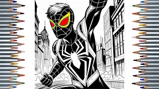 Spider-Man Black Version Coloring Page with NEW Markers in 14 Minutes! How to Draw Spider-Man!