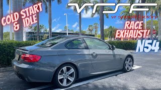 VRSF Race Exhaust N54 335i Cold Start \u0026 Idle (17T 6x6 Turbos, VRSF Downpipes \u0026 Relocated Inlets)