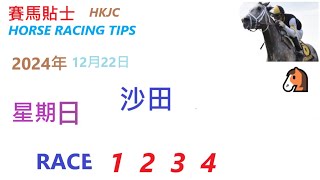 HKJC「賽馬貼士」🐴 2024年12月 22 日,, 星期日, 沙田 🐴  香港賽馬貼士 HONG KONG HORSE RACING TIPS 🐴 RACE  1  2  3  4