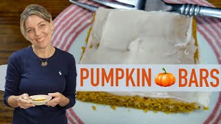 Simple, delicious pumpkin bars with cream cheese frosting.