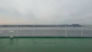 [On the ship] Passing the Akashi Kaikyo Bridge at Dusk, 3x Speed, Meimon Taiyo Ferry, Japan,