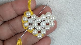 Hand Embroidery, Easy Flower Embroidery with Pearl, Pearl Flower Tutorial