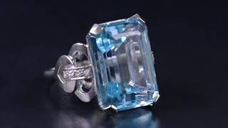 ART DECO AQUAMARINE DIAMOND RING 14CT WHITE GOLD 35CT AQUA CIRCA 1930