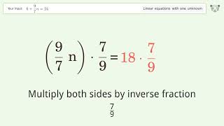 Linear equation with one unknown: Solve 6+9/7n=24 step-by-step solution