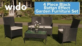 Wido 4 Piece Black Rattan Effect Outdoor Dining Set (FSR3)